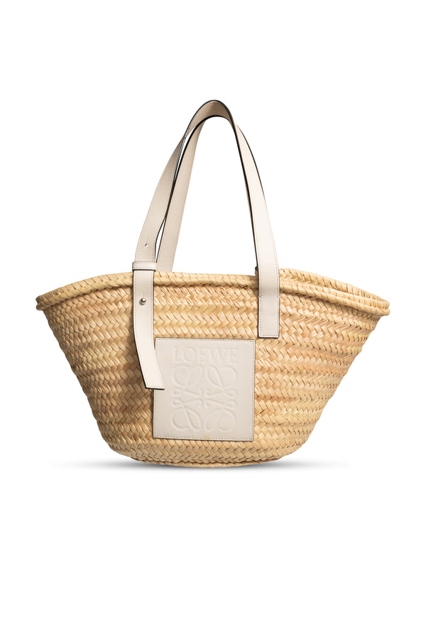 Raffia and Leather Medium Basket | (est. retail $550)