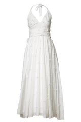 Rosette Voile Halter Midi Dress