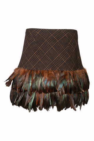 Tweed Feathered Trim Skirt in Brown