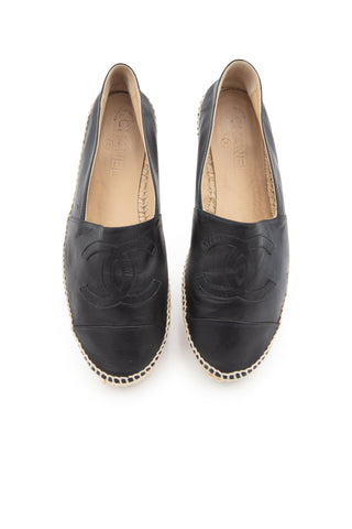 Lambskin Leather Double Stacked CC Espadrilles in Black/Black