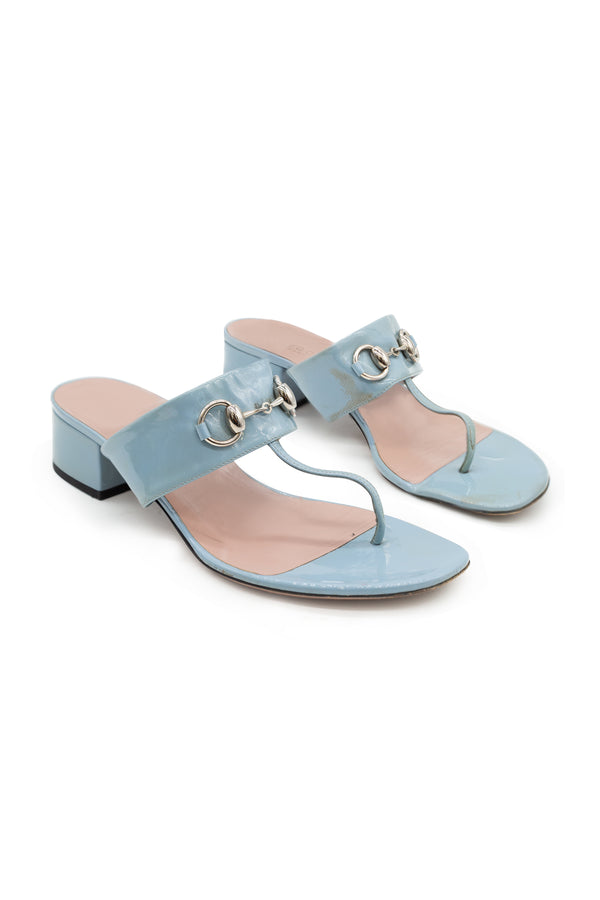 Baby Blue T-Strap Horsebit Sandals