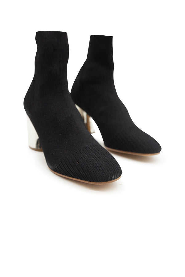 Low Metallic Heeled Sock Boots