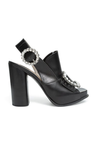 Black Medallion Heeled Sandals