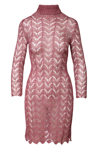 Pink Turtleneck Crochet Dress