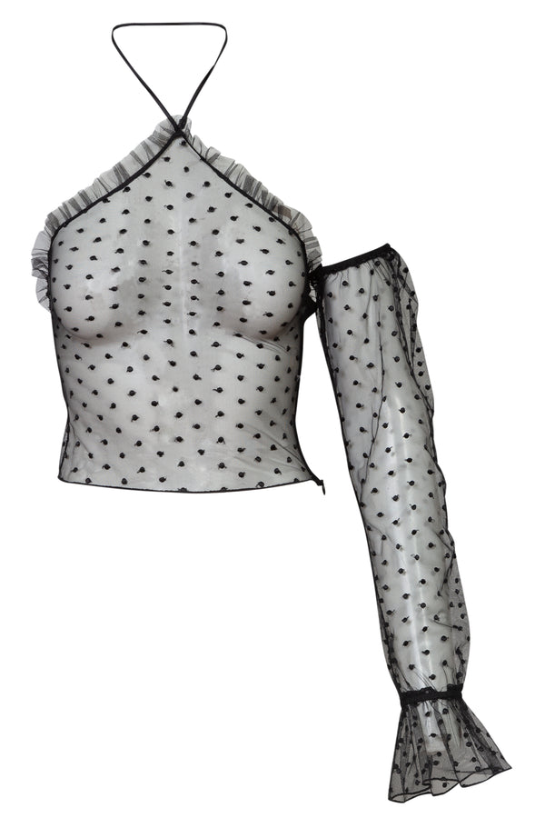 Sheer One Shoulder Polka Dot Top