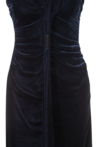 Velour V-Neck Dress in Blue | (est. retail $2,550)