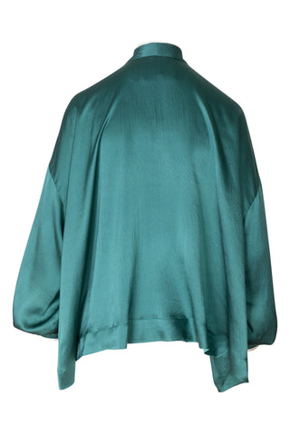 Green Silk Tie Neck Top