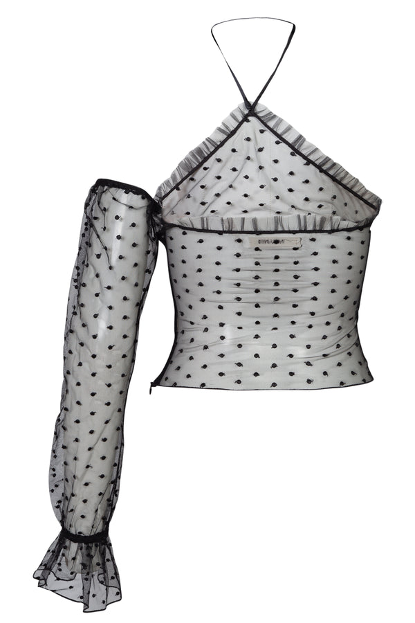 Sheer One Shoulder Polka Dot Top