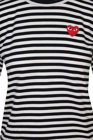 CDG Play Longsleeve Striped Tee in Black and White