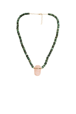 Emerald Rose Quartz Crystal Charm Necklace