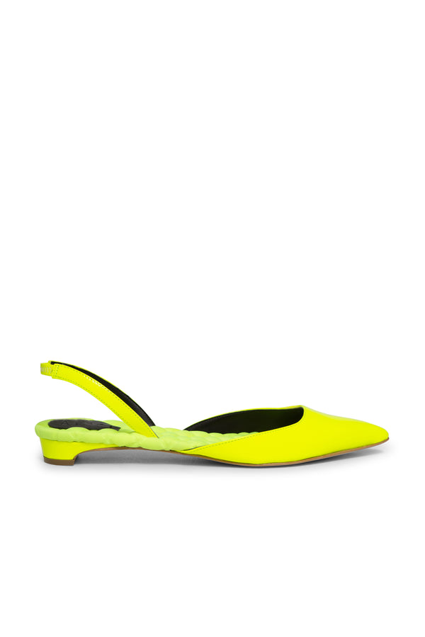 Jackie Vegan Patent Leather Slingback Flats in Neon Yellow | (est. retail $425)