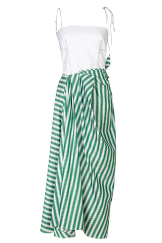 Corset Dress w/ Sarong Skirt in Striped Cotton Shirting | new with tags (est. retail $1,395)