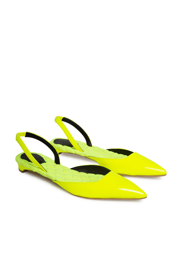 Jackie Vegan Patent Leather Slingback Flats in Neon Yellow | (est. retail $425)