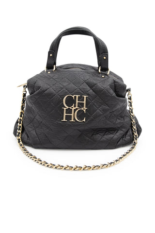 CH Carolina Herrera Quilted Top Handle Leather Bag