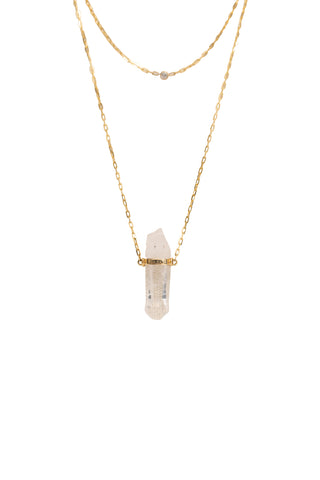 Double Layer Crystal Quartz Diamond Bezel Necklace Fine Jewelry Jia Jia   