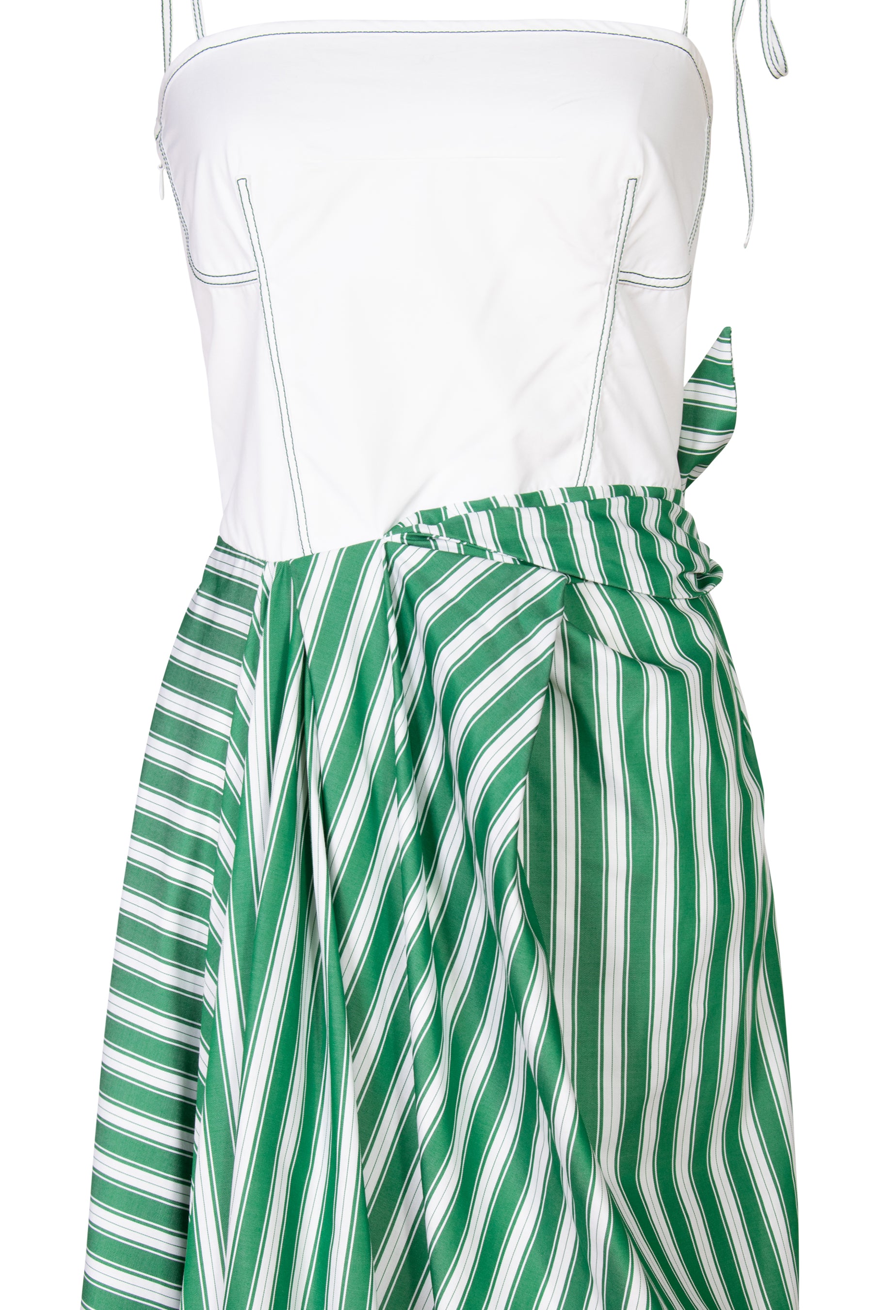 Rosie Assoulin Corset Dress w/ Sarong Skirt in Striped Cotton Shirting