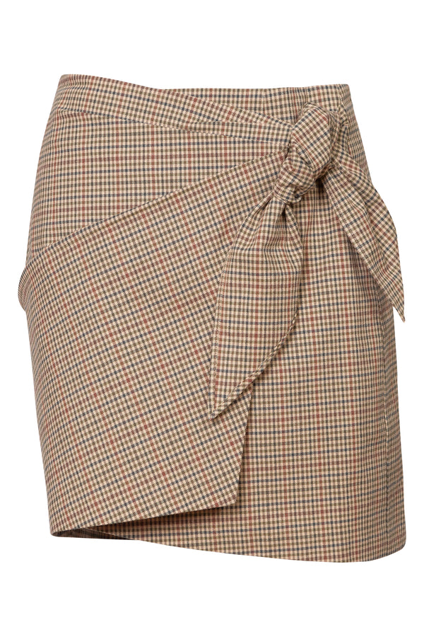 Etoilé Knotted Mini Skirt in Brown Plaid | new with tags
