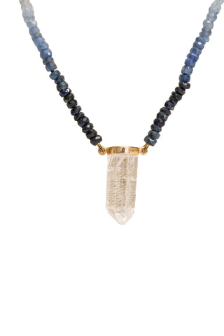 Ombre Sapphire Crystal Quartz Gold Bar Necklace
