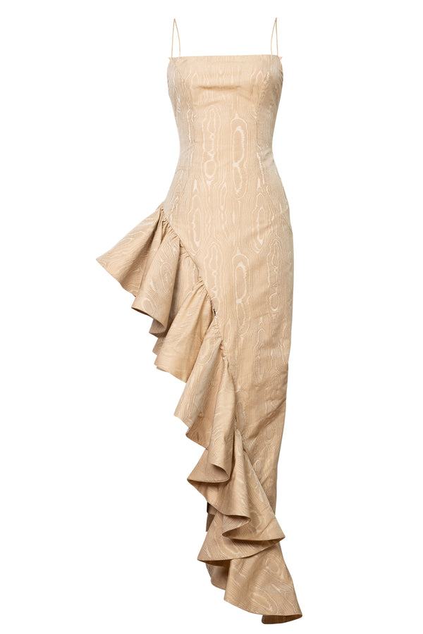 Ruffle Design Dress in Brown