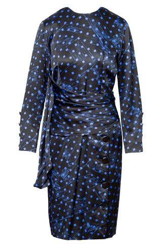 Vintage Balmain Ivoire Black and Blue Patterned Dress