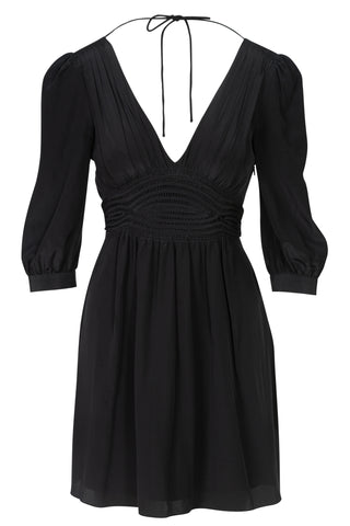 Black v-Neck 3/4 Sleeve Mini Dress