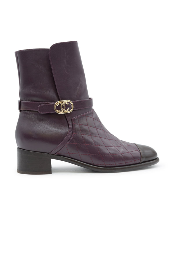 Plum Diamond Quilted Ankle Boots