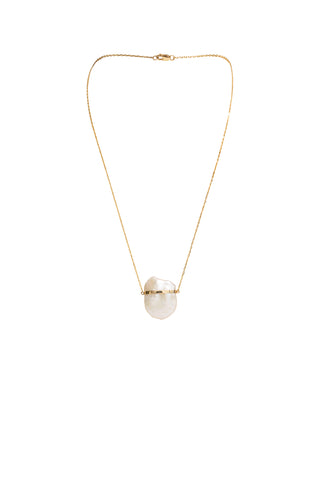 Large Pearl Gold Bar Necklace