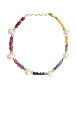 Dark Rainbow Sapphire Pearl Gold Bead Bracelet Fine Jewelry Jia Jia   