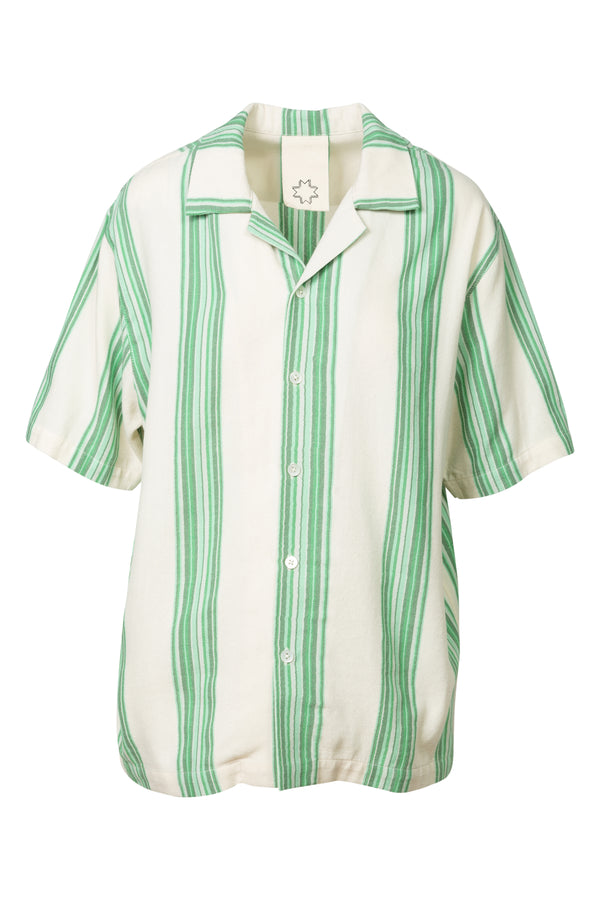 Oversized Striped Cotton Camp-Collar Shirt | (est. retail $315)