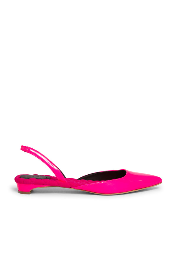 Jackie Vegan Patent Leather Slingback Flats in Neon Pink | (est. retail $425)