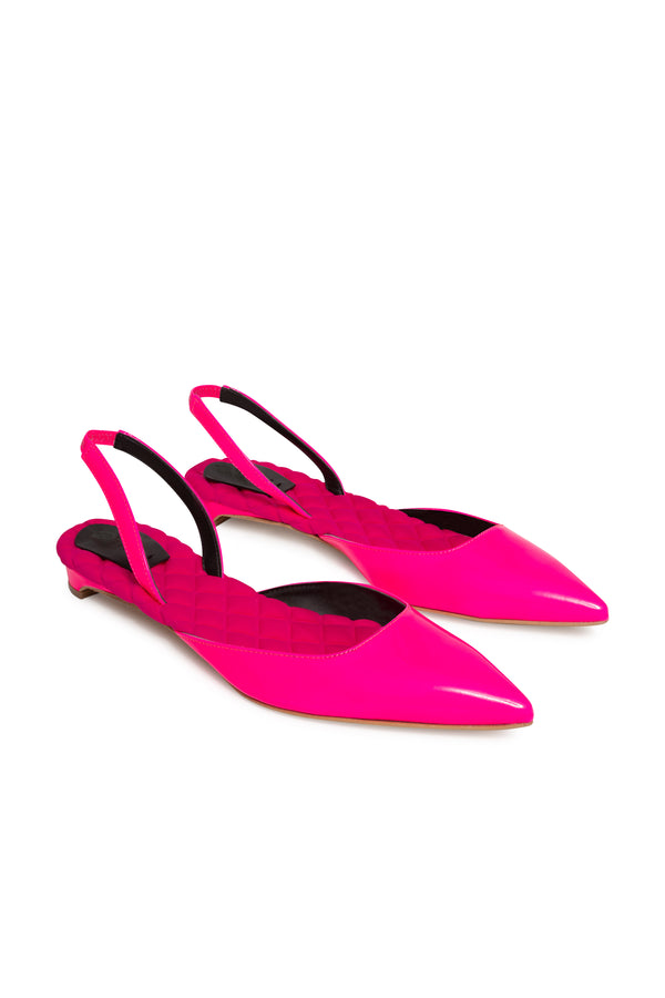 Jackie Vegan Patent Leather Slingback Flats in Neon Pink | (est. retail $425)