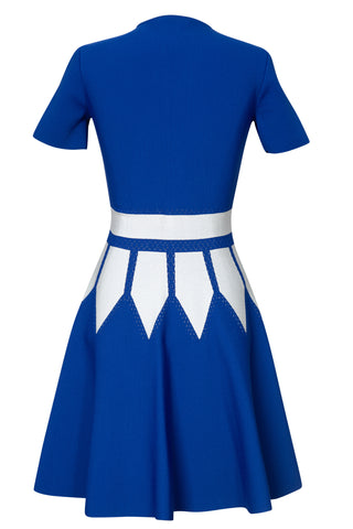 Blue and White Patterned A-line Dress