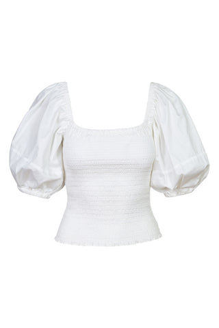 Gathered Puff Sleeve Top in White