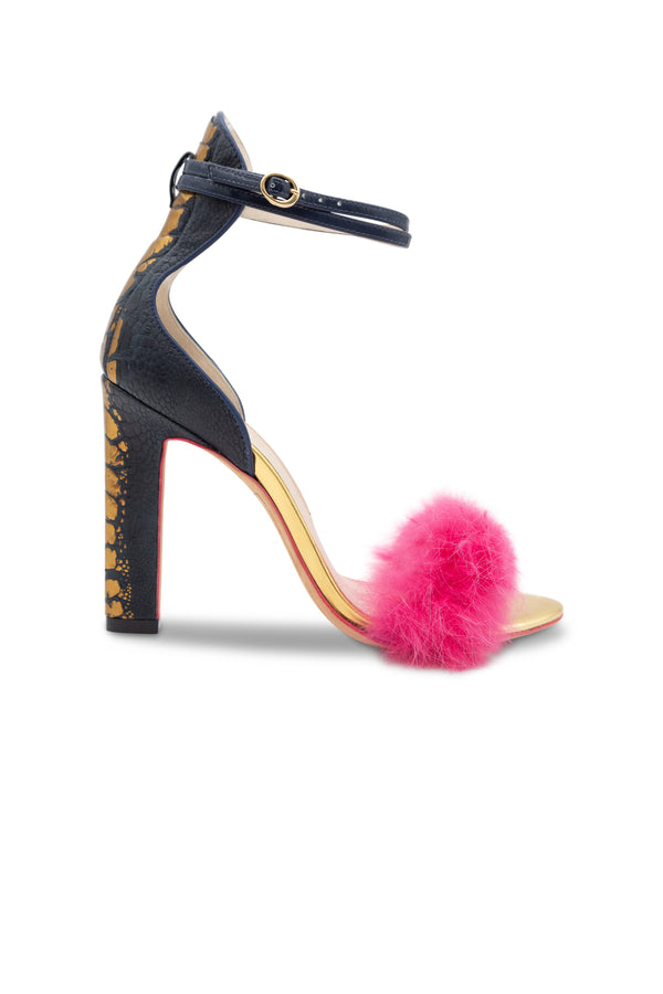 Nicole Ostrich & Rabbit Fur Sandals