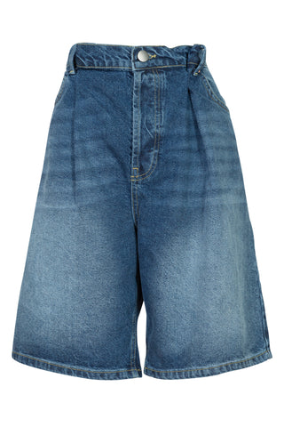 Five Pocket Pleated Denim Shorts