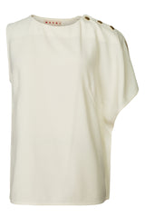 Silk Cream Button Shoulder Top
