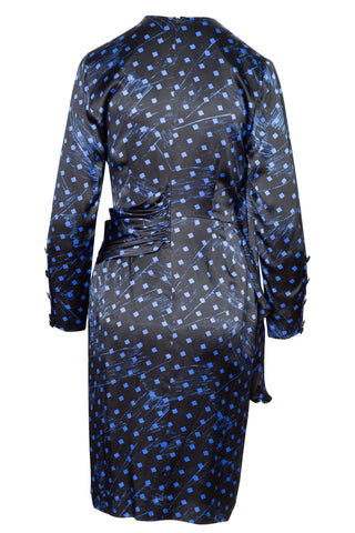 Vintage Balmain Ivoire Black and Blue Patterned Dress