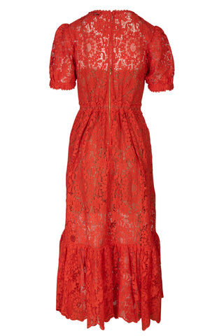 Floral Lace Midi Dress in Red