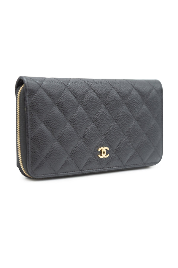 Zip Around Wallet in Quilted Caviar Leather