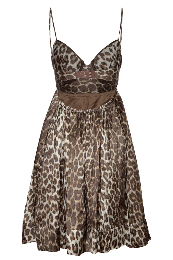Satin Cheetah Cupped Dress