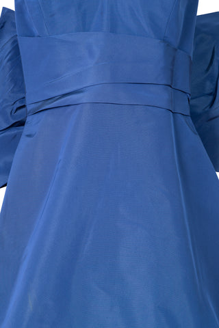 V-Neck Mini Silk Dress with Back Bow in Blue | (est. retail $2,324)
