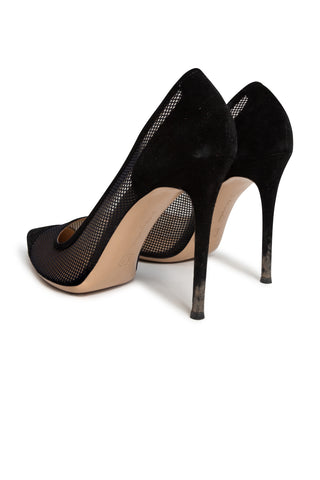 Suede Mesh Pointed Toe Pumps