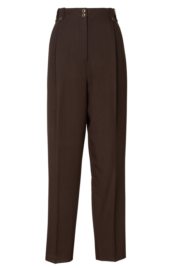 Brown High Rise Pleated Pants