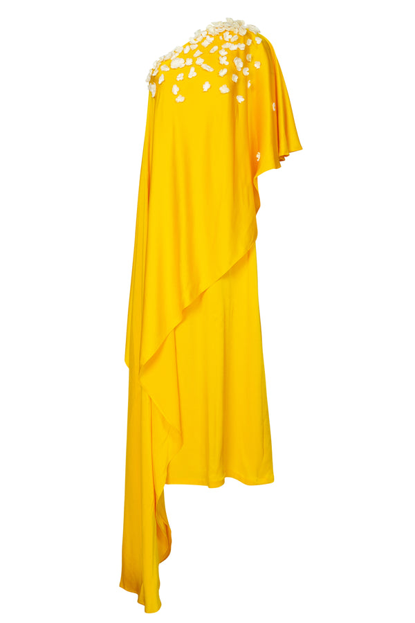 One Shoulder Jasmine Caftan in Carambola Yellow