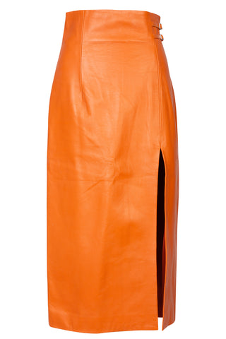 Orange Davao Buckled Leather Skirt