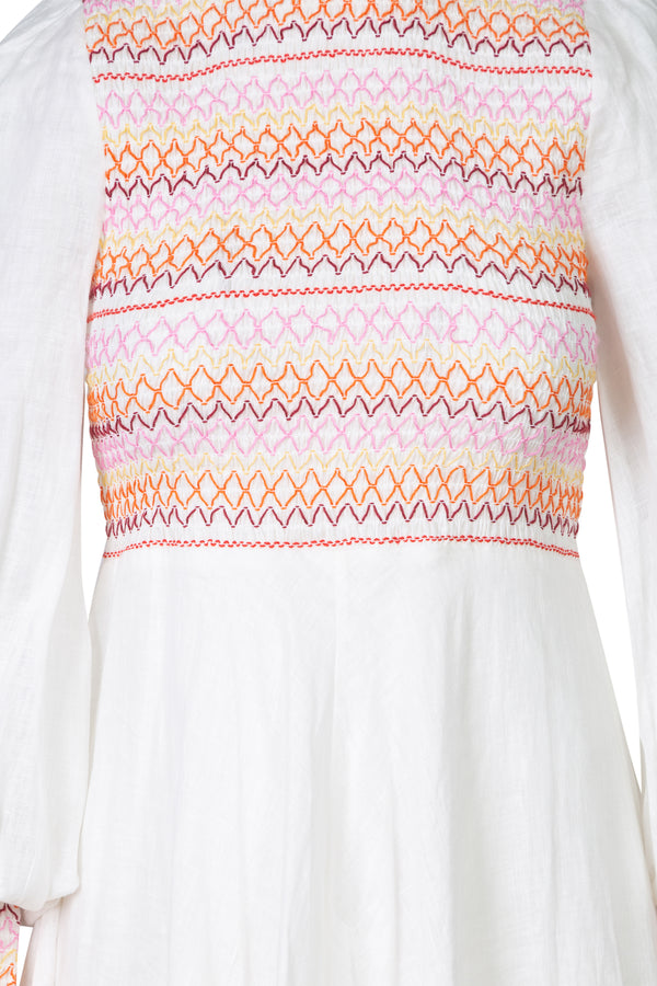 Smocked White and Red Maxi Dress