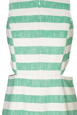 Green Striped Woven Cutout Dress