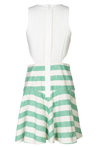 Green Striped Woven Cutout Dress