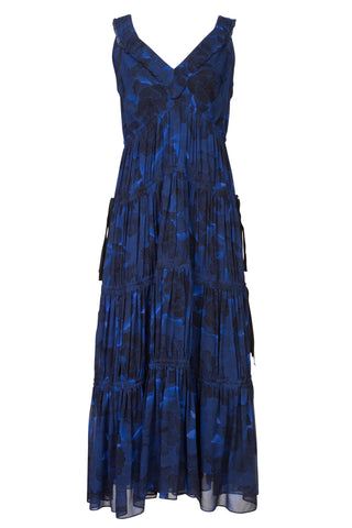 Silk-Chiffon Blue Patterned Dress