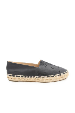 Lambskin Leather Double Stacked CC Espadrilles in Black/Black